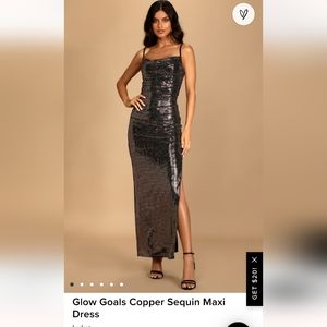 Lulu's Glow Goals Copper Sequin Maxi Dress size M